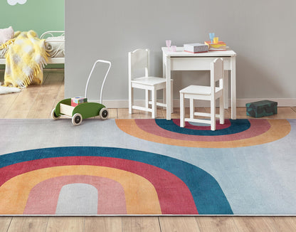 Well Woven Kids Rugs Kaleidoscope Rainbow 7'7" x 9'10" Multi Color Modern Distressed Flat-Weave Area Rug