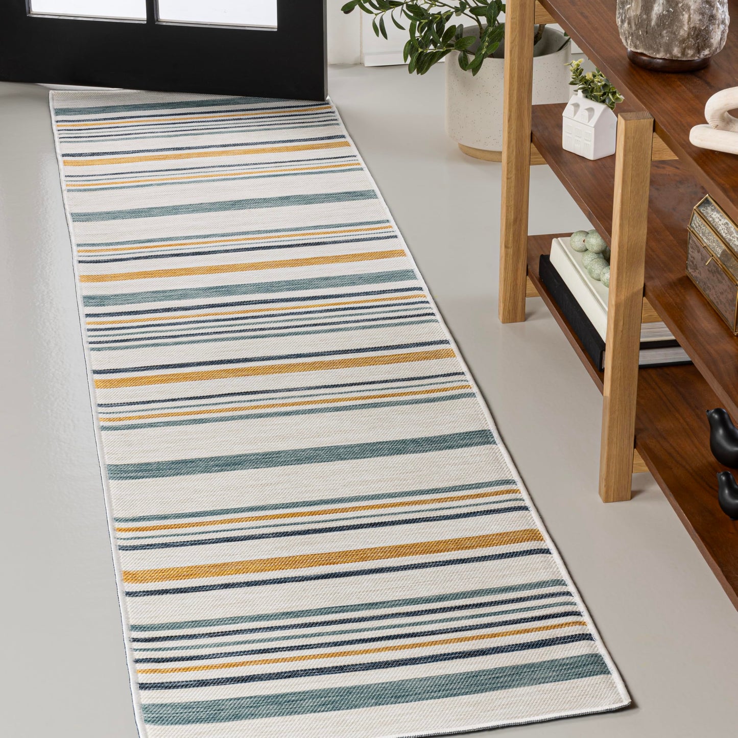 JONATHAN Y Ticking Stripe Reversible Washable Indoor Outdoor Runner Rug 2X8 Cream/Navy, Janus Classic Coastal for Backyard, Patio, Porch, Easy-Cleaning, Pet-Friendly, Non-Shedding (SVH104A-28)