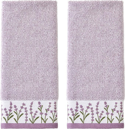 SKL Home Lavender Border 100% Cotton Jacquard 2pc Hand Towel Set, Embroidered &