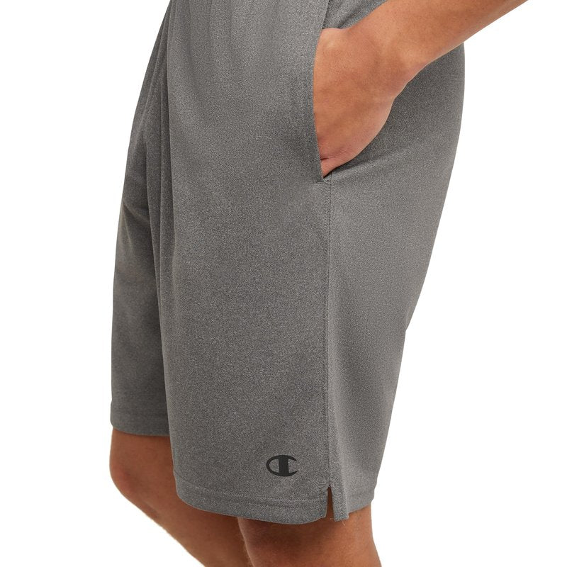 Champion Men's Sport Shorts, Standard Fit, 10 Inch Inseam, Lightweight Fabric, Moisture-Wicking, Available in Regular and Big & Tall, Granite Gray Heather, Large