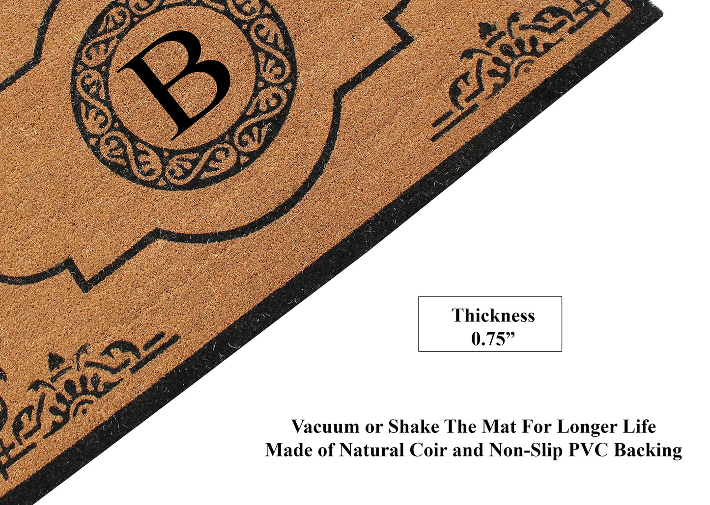 A1HC Natural Coir Monogrammed Doormat, Heavy Duty Anti-Shedding Front Door Mat, Personalized Welcome Mat for Outside, Porch, Entrance, Easy Clean Entryway Door Mat - 36" x 72"