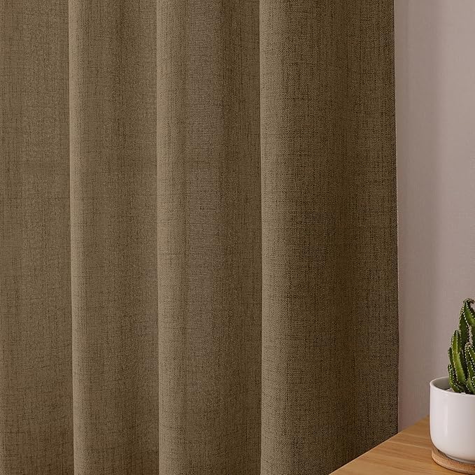 Tollpiz Short Linen Tier Curtains Rod Pocket Semi Sheer Half Kitchen Curtain Burlap Light Filtering Thick Linen Drapes for Bathroom, 30 x 24 inches Long, Brown, Set of 2 Panels