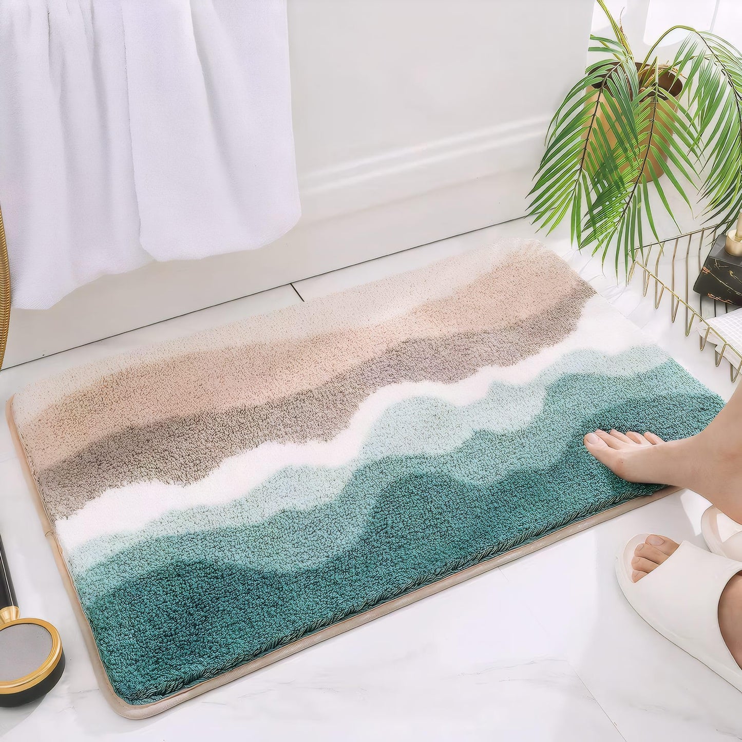 HRILO Microfiber Bathroom Rugs, Absorbent Soft Shaggy Carpet Floor Mats for Shower Tub Sink Toilet, Non-Slip Plush Carpet Floor Mats for Living Room Bedroom Kitchen ，Green，24 X 16 Inches