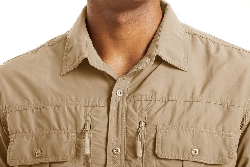 MAGCOMSEN UV Shirts for Men Long Sleeve Fishing Shirts Button Up Work Shirts for Men Hiking Shirts Quick Dry Tactical Shirts Khaki L