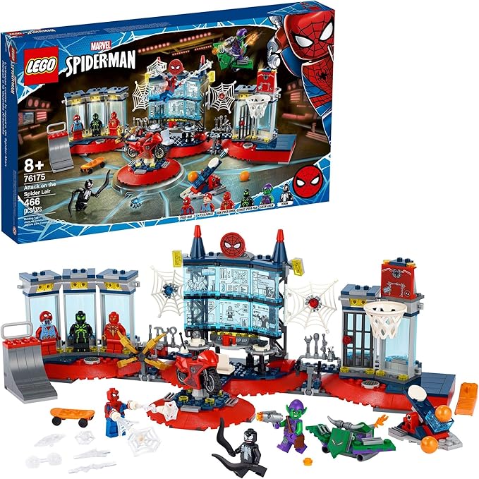 LEGO Marvel Spider-Man Attack on The Spider Lair 76175 Cool Building Toy Featuring The Spider-Man Headquarters Includes Spider-Man Green Goblin and Venom Minifigures