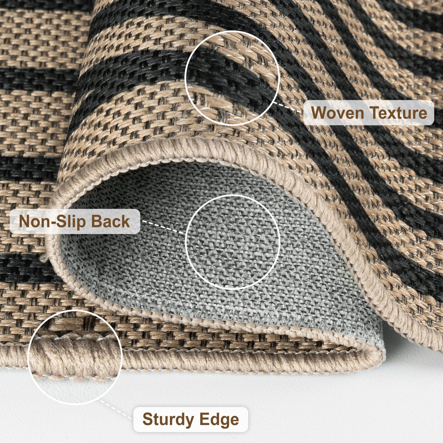 VSIWB Easy Jute Rugs for Entryway, 3' x 5' Indoor Outdoor Rug, Black Farmhouse Washable Ultra-Thin Non-Slip Area Rug for Foyer, Backdoor, Living Room, Kitchen, Bedroom, Balcony