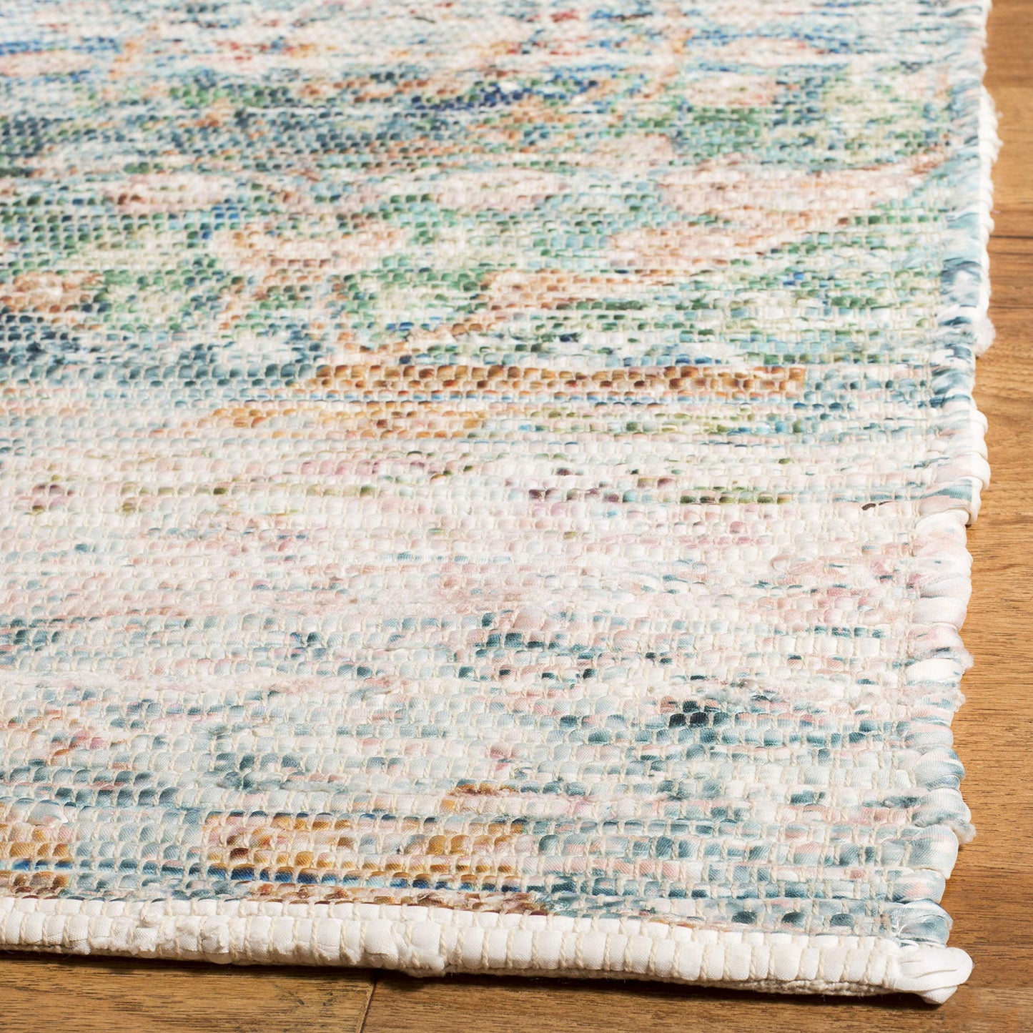 SAFAVIEH Saffron Collection Area Rug - 5' x 8', Turquoise & Peach, Handmade Boho Chic Distressed Cotton, Ideal for High Traffic Areas in Living Room, Bedroom (SFN563A)
