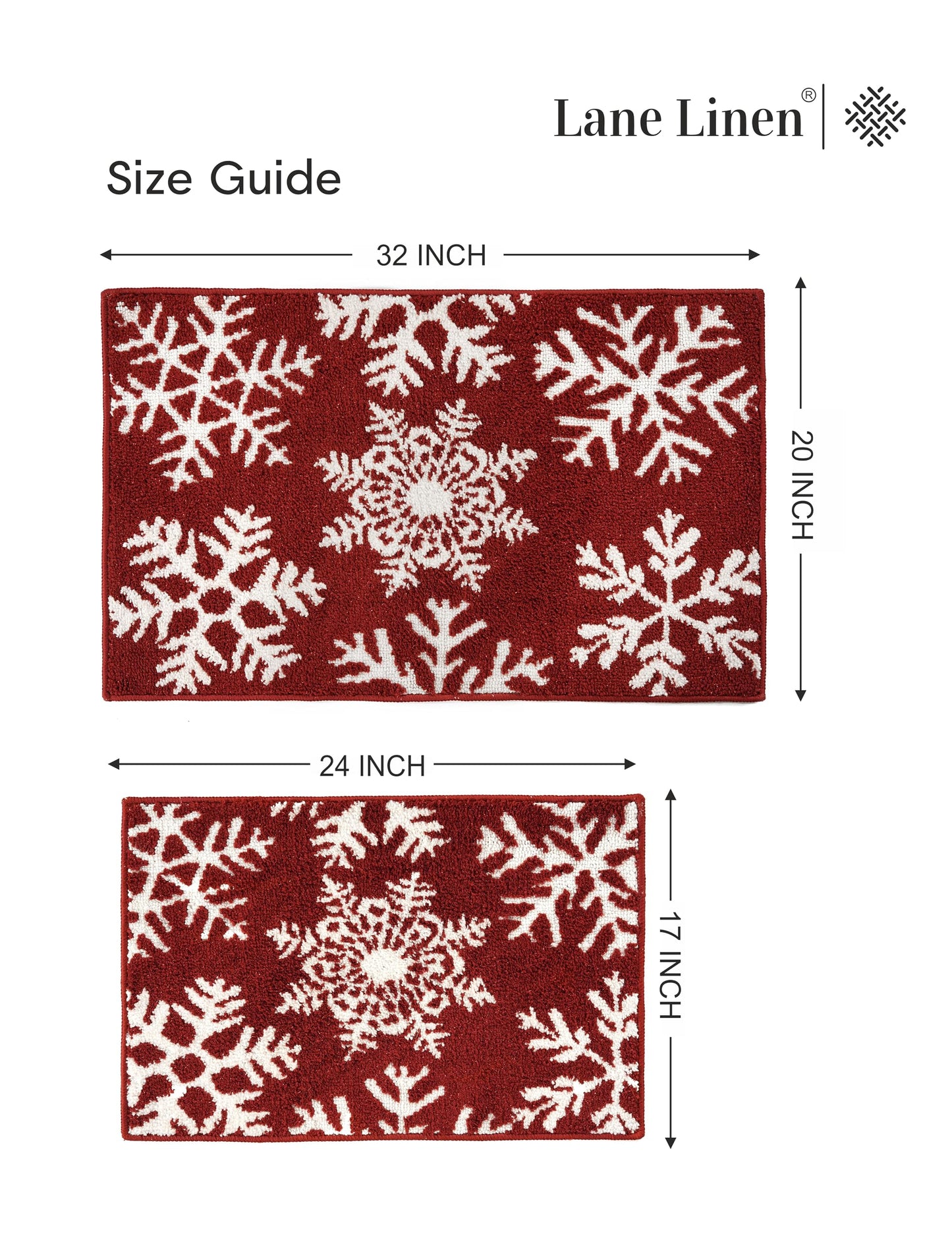 LANE LINEN Snowflake Premium Christmas Bath Rug Set 2 Piece, Extra Soft & Absorbent, Machine Washable Non Slip Shower Mat - 20'' x 32'' / 17'' x 24'' for Bathroom Floor