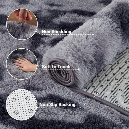 Garvee 6'x9' Large Fluffy Tie-Dye Shaggy Area Rug for Living Room, Soft Fuzzy Plush Rug for Dining Room & Playroom, Aesthetic Carpet, Non-Shedding, Machine Washable, Tie-Dyed Dark Grey