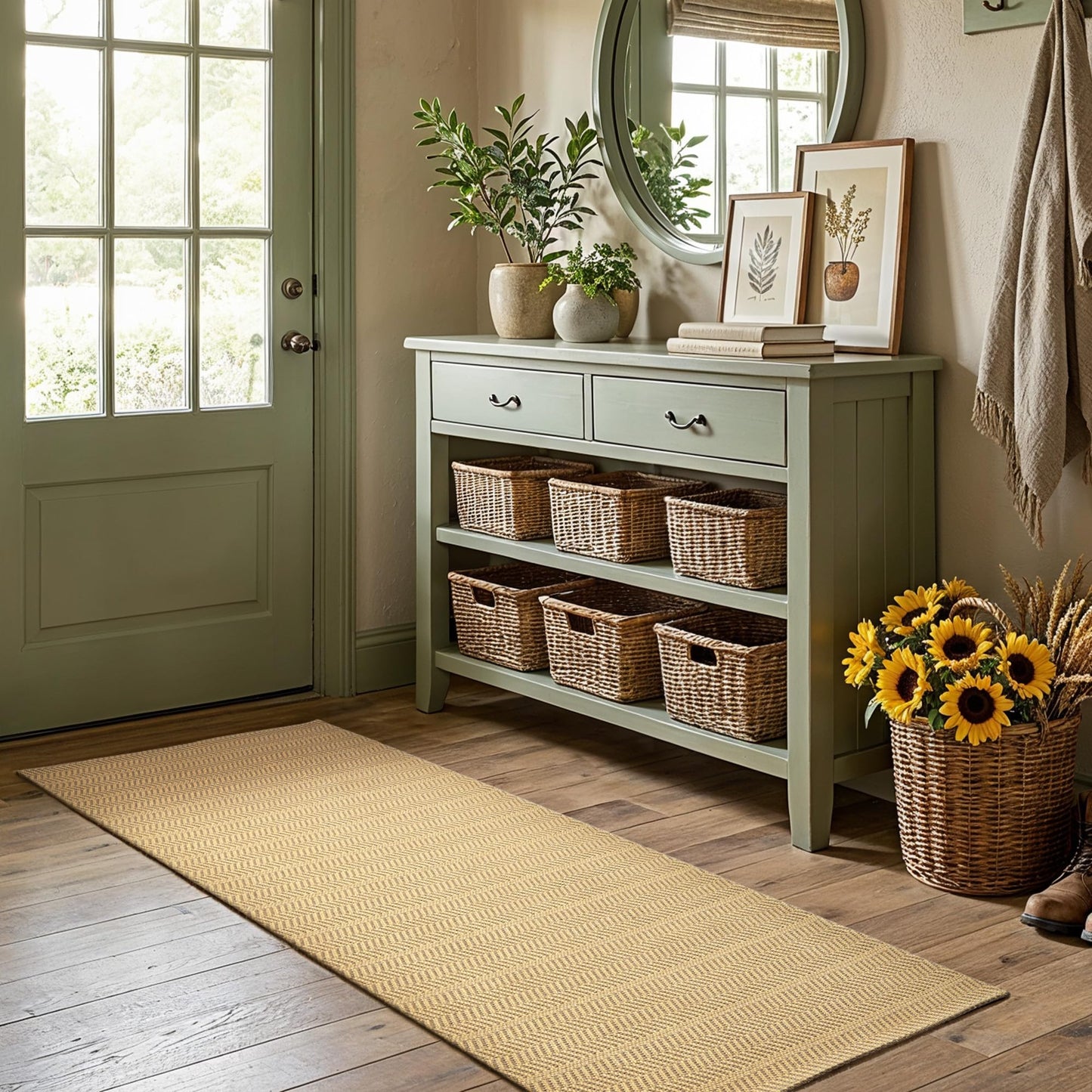 MatEssenz 2x4 ft Faux Linen Accent Rug, Washable Woven Textured Small Area Carpet for Bedside Porch, Slip Resistant Gel Backing Indoor Floor Mat for Bedroom Dorm, Khaki