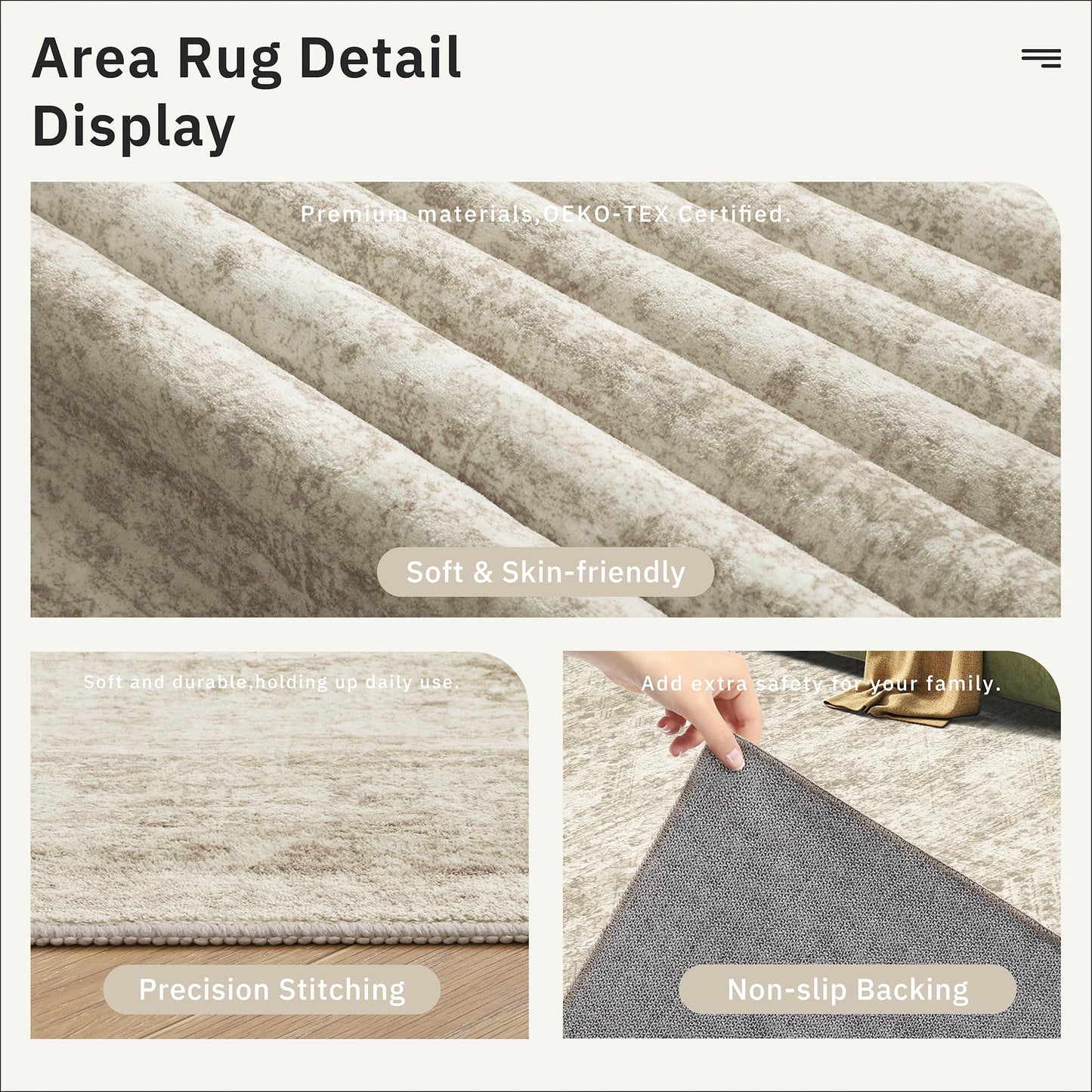 Soalmost 4x12 Wide Hallway Runners: Washable 12ft Runner Rug for Entryway Living Room Soft Vintage Non Slip Carpet Runner for Kitchen Dining Room Nursery Bedroom (Beige, 4x12ft)