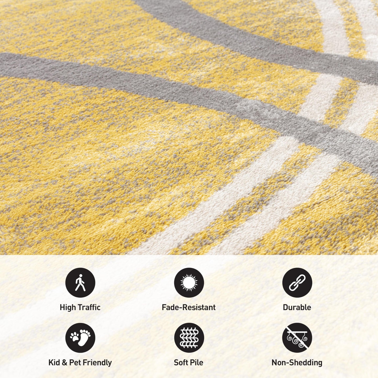 Rugshop Wavy Circles Design Accent Rug, Carpet with Jute Backing for Entryway, Kitchen, or Office, Yellow, 2' x 3'