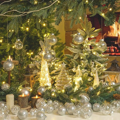 XmasExp 32ct Christmas Ball Ornaments Set -Silver Clear Plastic Shatterproof Xmas Tree Ball Decorations Hanging Baubles for Holiday Decor
