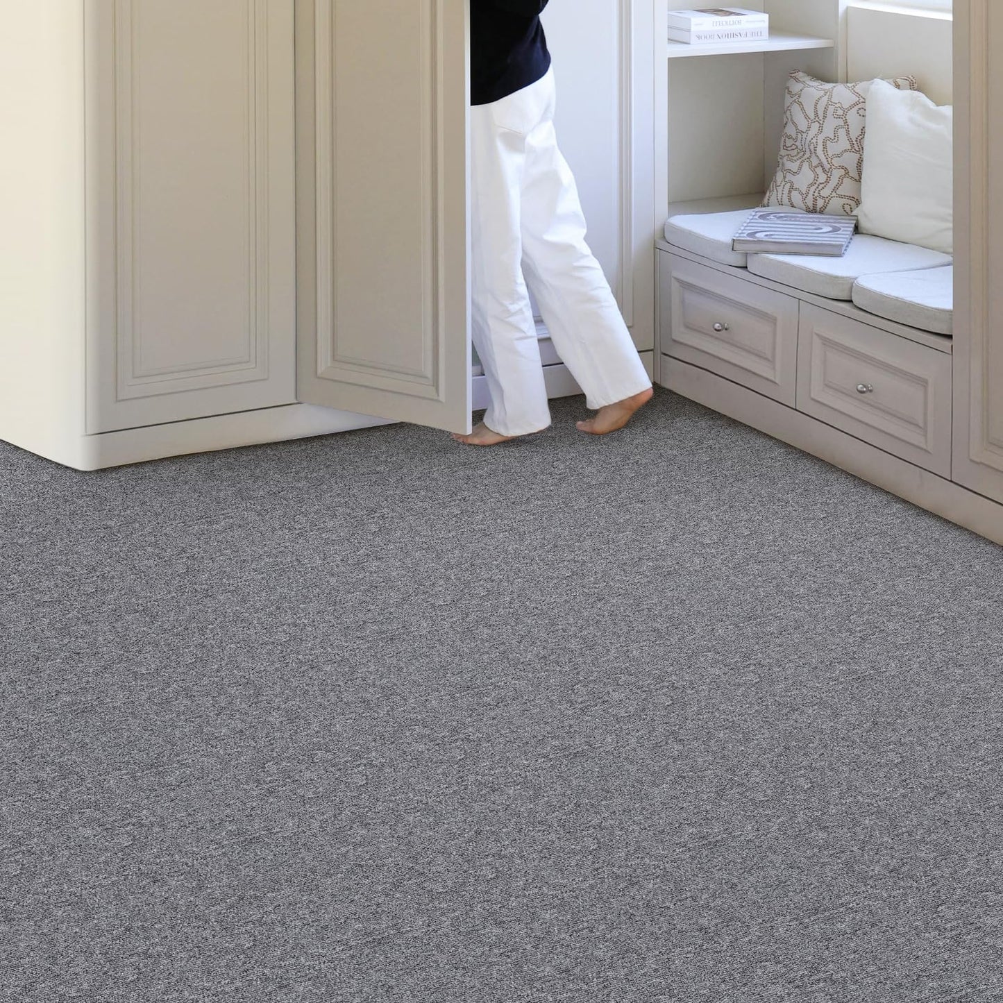 40 Tiles 20"x20" Carpet Tiles (107 sqft/Carton) - Non-Slip, Non-Adhesive, Padded Square Flooring for Home & Office - Easy DIY Installation, Seamless Look, Indoor & Outdoor Use