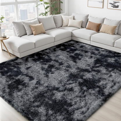 8x10 Area Rugs for Living Room Bedroom: Black Grey Soft Fluffy Shag Upgrade Non-Slip High Pile Carpet Large Fuzzy Plush Indoor Floor Decor Shaggy Rug for Kid Boys Girls Playroom Nursery Modern Home