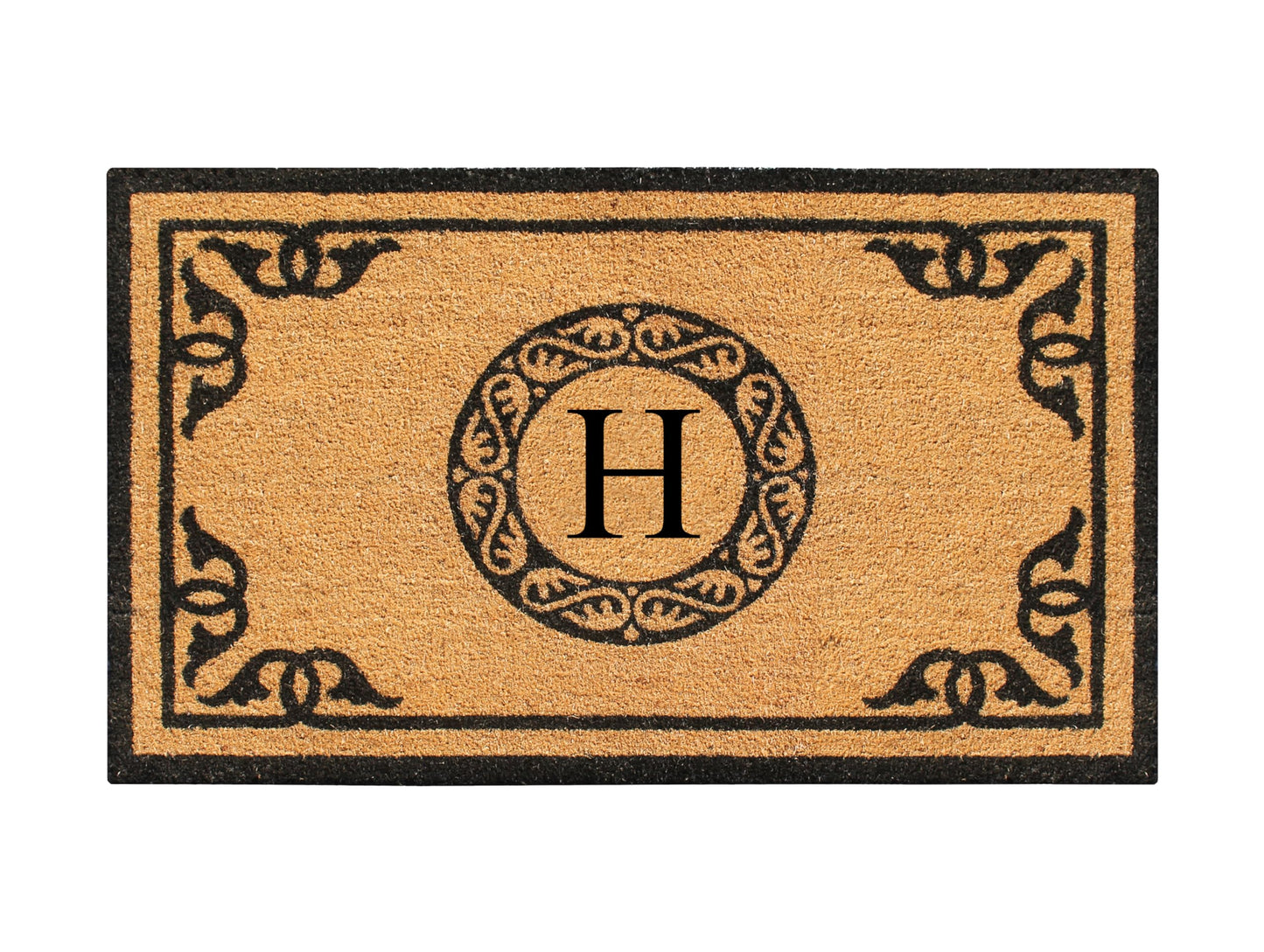 A1HC Natural Coir Monogrammed Doormat for Outside Entrance, Anti-Shed Treated Mats, Heavy Duty Durable EntryMat, Easy to Clean Front Door Mat - H, 24" X 39"