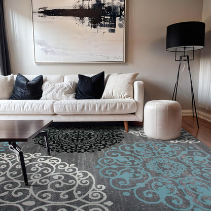 Rugshop Contemporary Modern Floral Carpet Alfombras Perfect for high Traffic Areas of Your Living Room,Bedroom,Home Office,Kitchen Area Rug 5'3" x 7'3" Gray