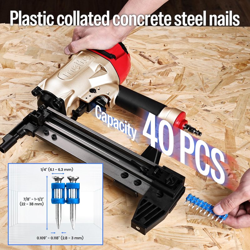 meite MTCS3040L Concrete Nail Gun with 12GA 7/8 Inch Plastic Collated Drive Pins 1000PCS, Concrete Nail Pinner for Concrete Ceiling Frame Fixing Drywall Track, Accepts 1/2"-1-1/2" Drive Pins