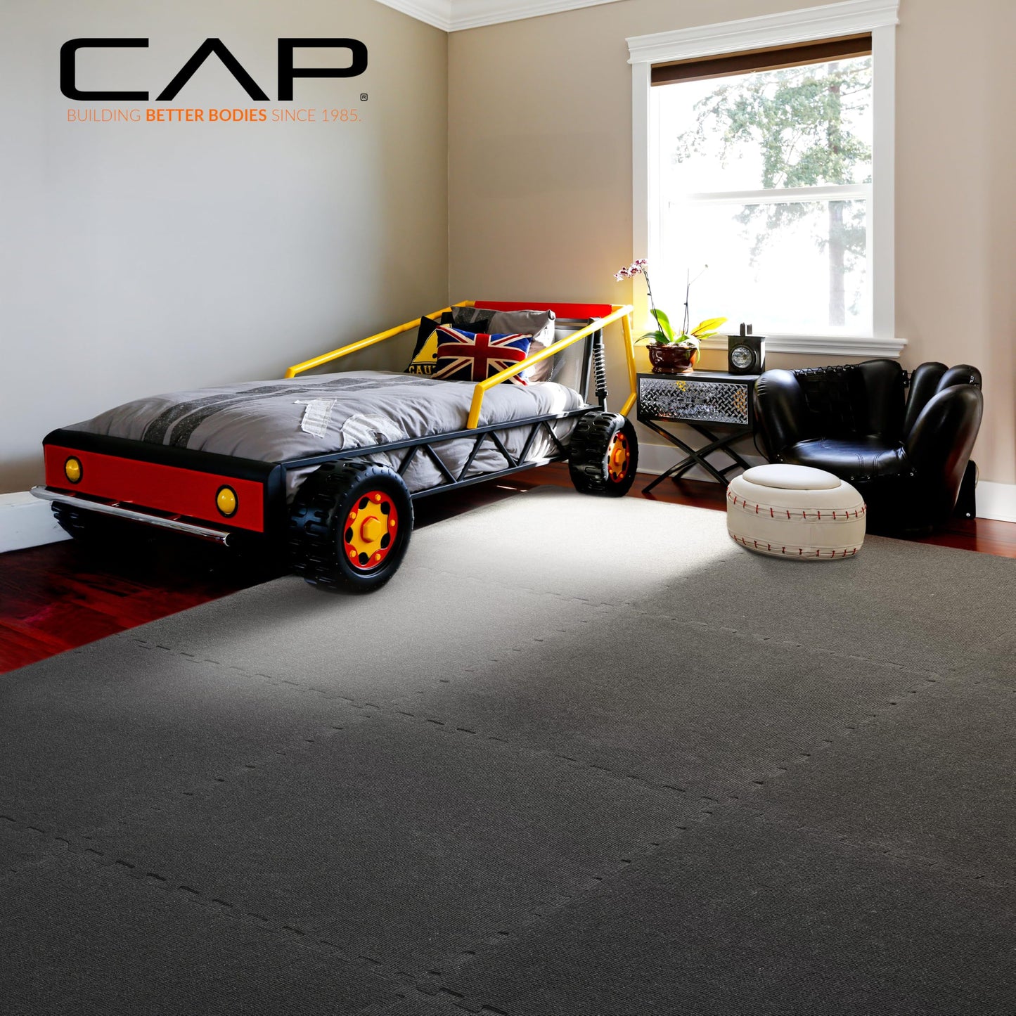 CAP Barbell 1/2-Inch Interlocking EVA Foam Exercise Puzzle Mat Home Flooring - 1 Pack | 24" x 24" x 1/2" | Carpet Top - Black