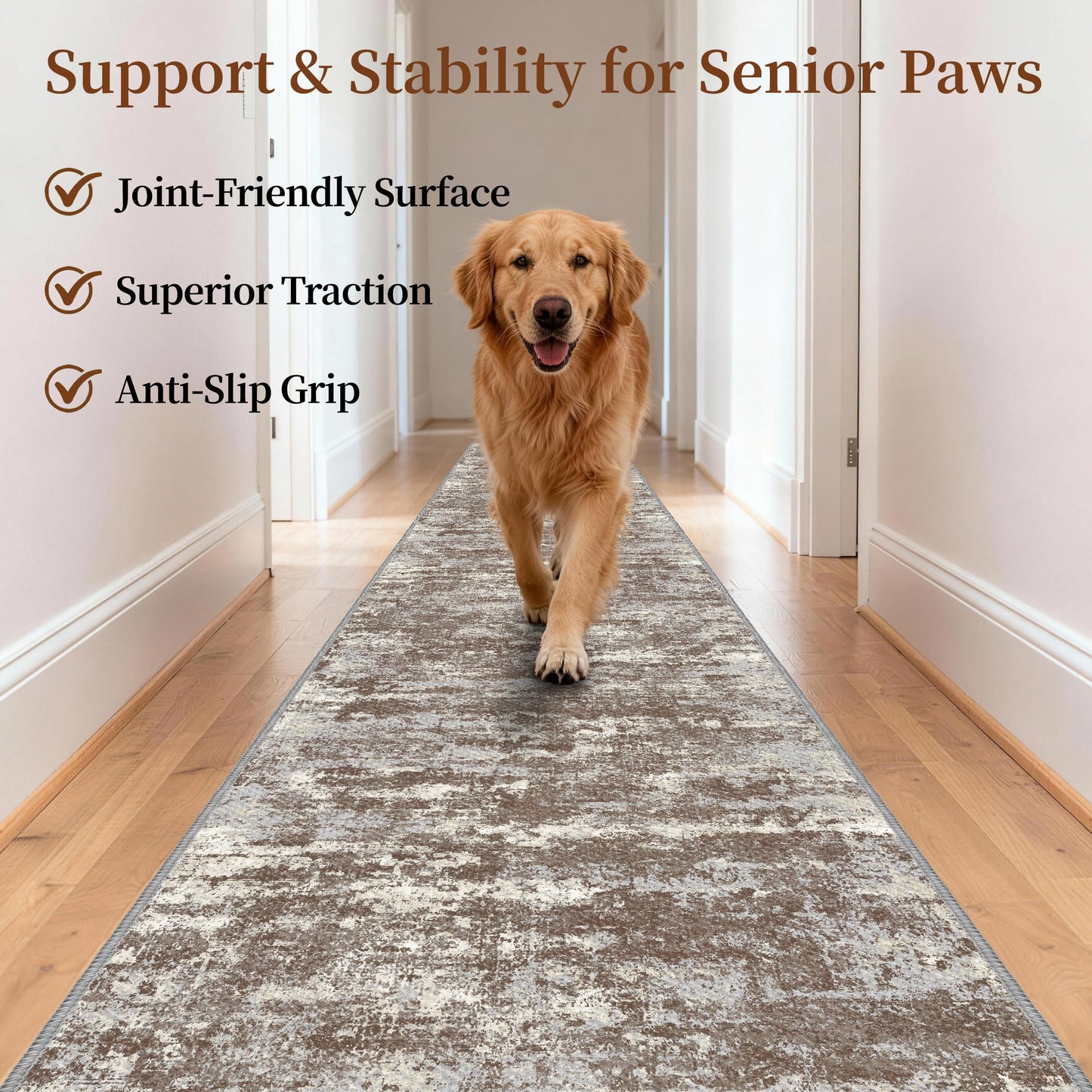 TTelephant Runners for Hallways Ultra Non-Slip 2x10 Long Runner Rugs Washable Abstract Tear and Stain Resistance No Pile Lightweight Modern Rug Runners for Entryway, Kitchen, Walkway, Entrance, Brown
