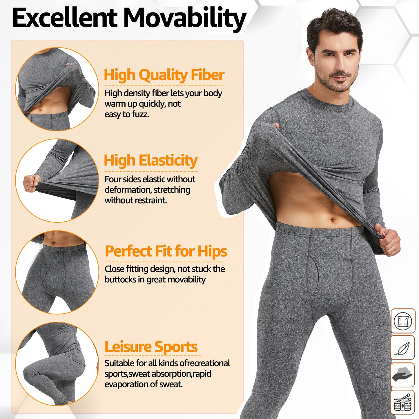 UNIQUEBLLA Long Johns Thermal Underwear Set for Men Thermal Base Layer Cold Weather Bottom Top