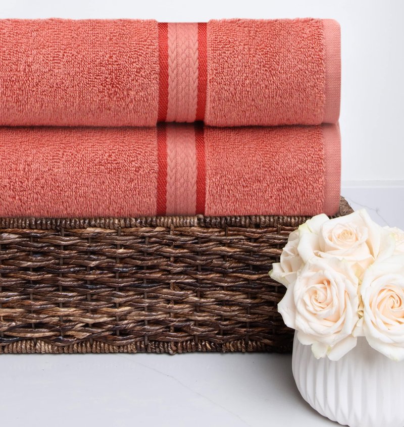 COTTON CRAFT Ultra Soft Bath Sheets - Set of 2 Oversized 35x70 Absorbent Quick Dry 100% Cotton Bath Towel Sheets - Everyday Luxury Hotel Spa Shower Beach Pool Easy Care Large Bathroom Towel - Coral