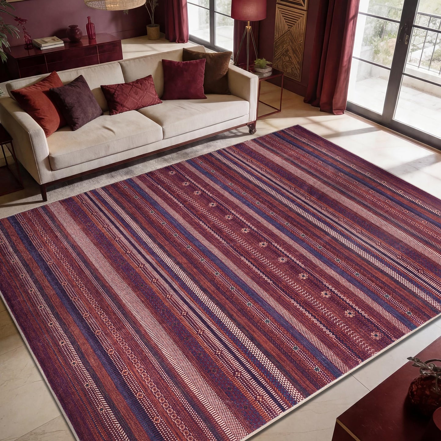 Keen Home Design 6x9 Rug - Machine Washable Area Rug with Non-Slip Backing, Ideal for Living Room, Dining Room, Bedroom - Vintage, Easy Clean, Durable, Low Pile Rug - (6' x 9')