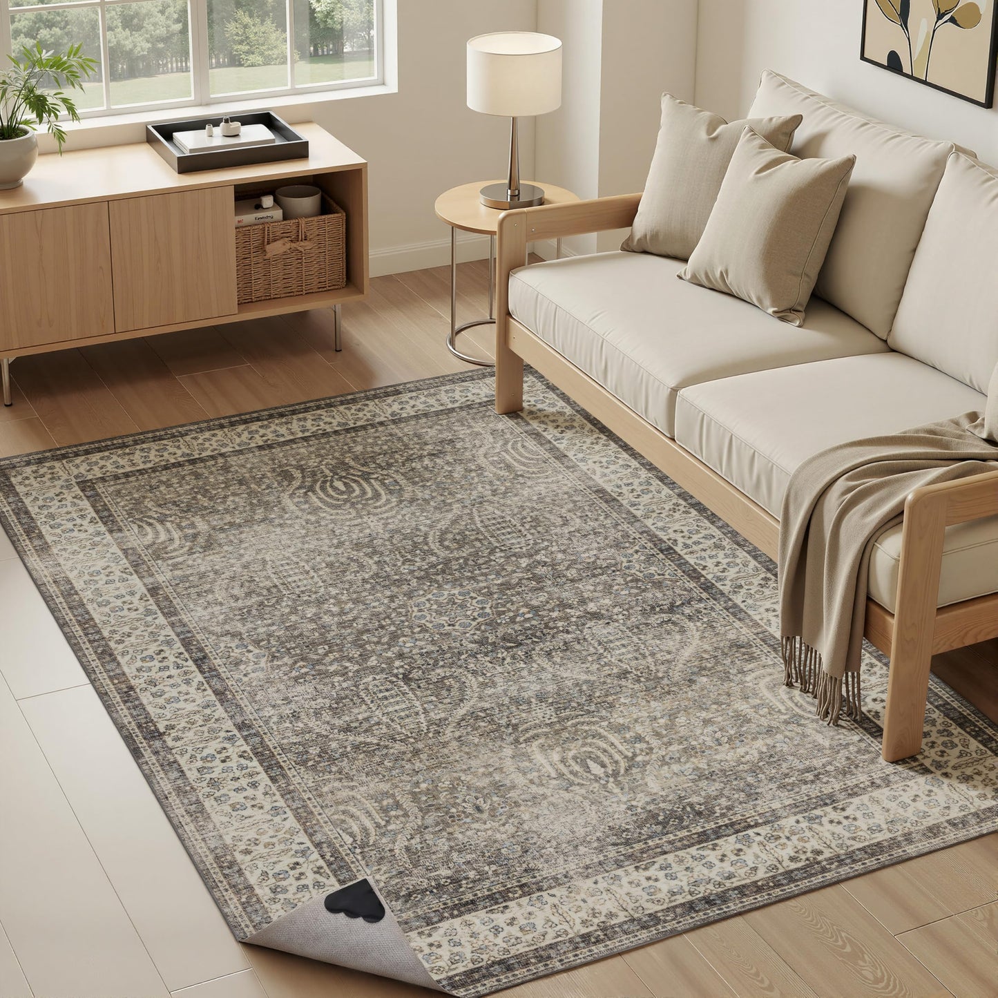RCTJHOME 4x6 Brown Vintage Oriental Washable Area Rug Non-Slip Soft Carpet