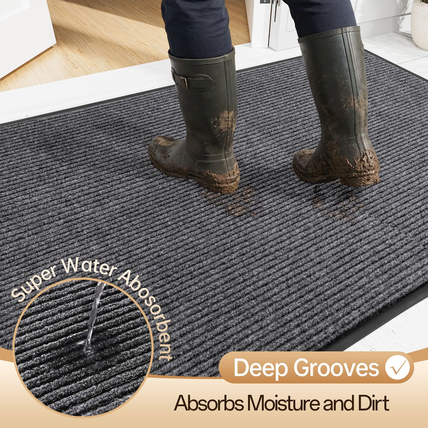 Amyracel Front Door Mat Indoor Outdoor Entrance, 48" x 72" All-Season Waterproof Doormat for Enterway, Heavy Duty Commercial Floor Mat, Fade Resistant, Rubber Back, Low Profile, Easy Clean