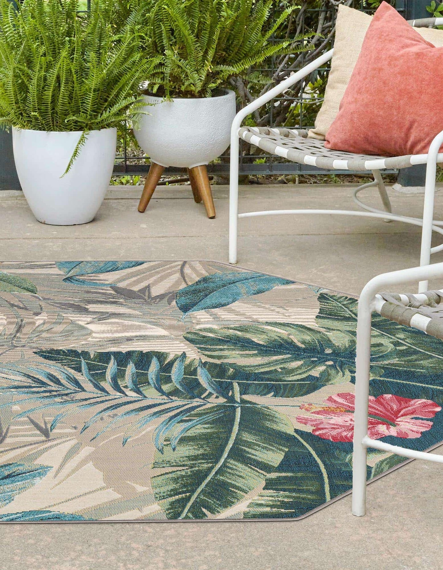 Unique Loom Outdoor Botanical Collection Area Rug - Kula (4' 1" Octagon Multi/Gray)