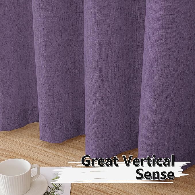 Tollpiz Linen Tier Curtains Rod Pocket Semi Sheer Short Kitchen Curtain Half Burlap Light Filtering Thick Linen Drape for Bathroom, 30 x 30 inches Long, Royal Purple, Set of 2 Panels