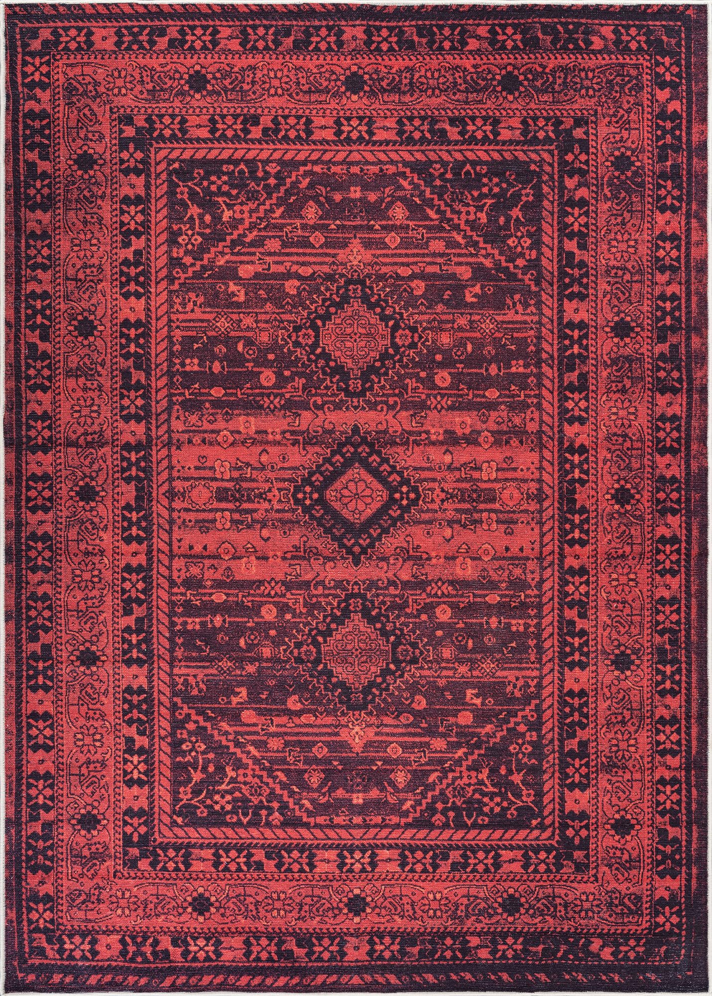 Bloom Rugs Washable Non-Slip 5' x 7' Rug - Red Traditional Bordered Area Rug for Living Room, Bedroom, Dining Room, and Kitchen - Exact Size: 5' x 7'