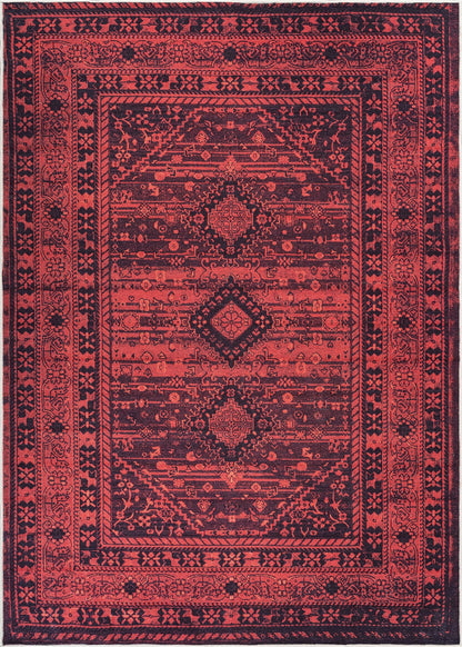 Bloom Rugs Washable Non-Slip 5' x 7' Rug - Red Traditional Bordered Area Rug for Living Room, Bedroom, Dining Room, and Kitchen - Exact Size: 5' x 7'
