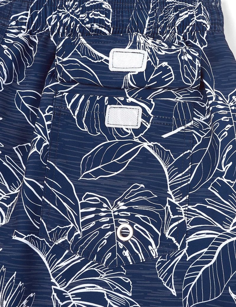 ELETOP Men's Swim Trunks Quick Dry Bathing Suit Swimming Board Shorts Mesh Lining Beach Swimwear Palm Leaf Blue S