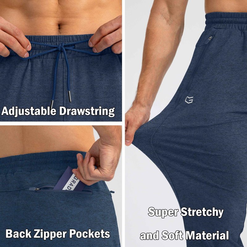 G Gradual Men's Sweatpants with Zipper Pockets Tapered Joggers for Men Athletic Pants for Workout, Jogging, Running (Heathered Academy Blue, Small)