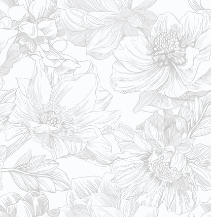 Ismoon Large Floral Peel and Stick Wallpaper Boho White/Grey Contact Paper 17.3inx6.5ft Removable Self Adhesive Bedroom Cabinet Mural Wall Decor Vinyl Roll