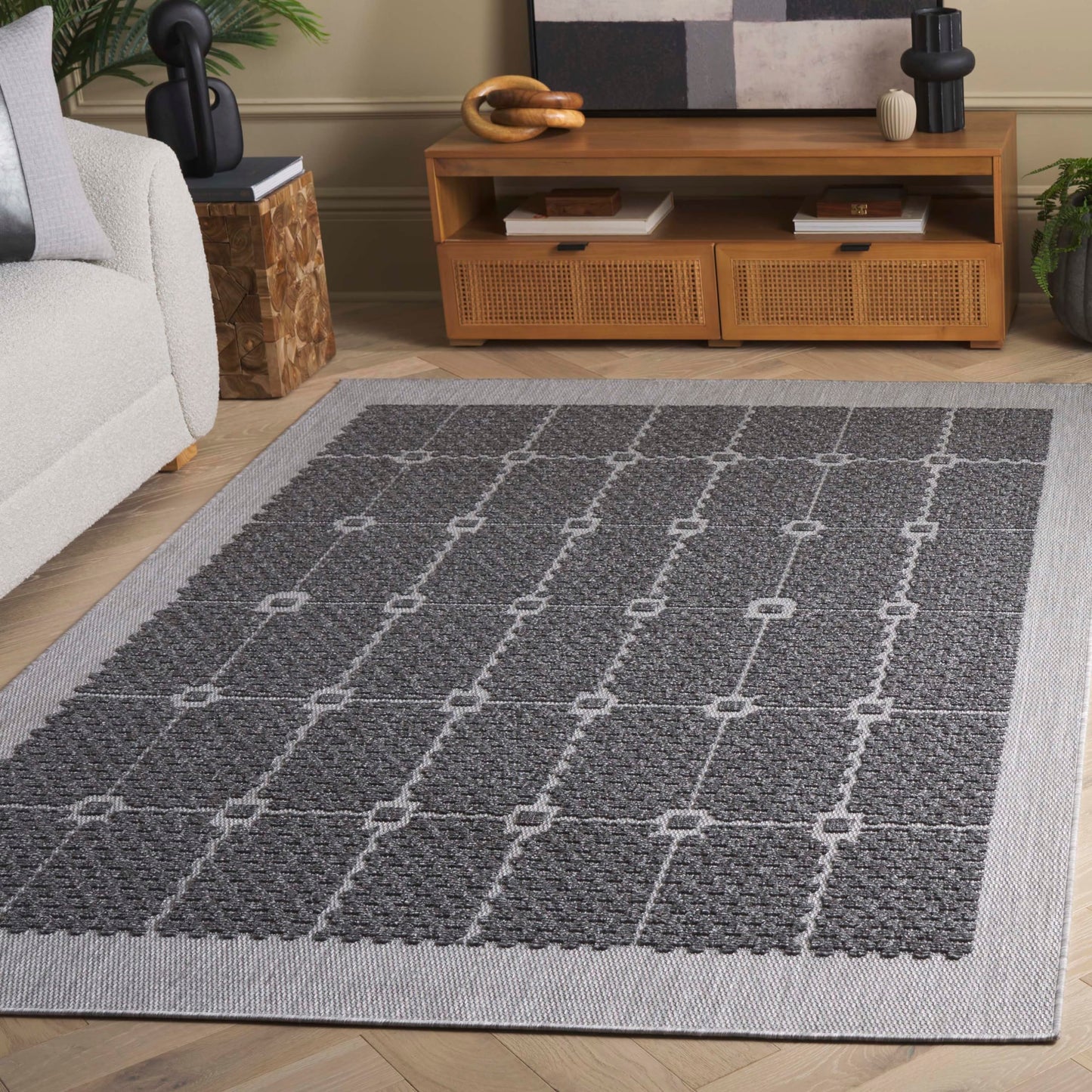 SAFAVIEH Washable Rug Outdoor Milos Collection - 5' x 7'6", Charcoal, Non-Shedding & Easy to Clean, Ideal for Patio, Backyard, Mudroom (MLO112H)