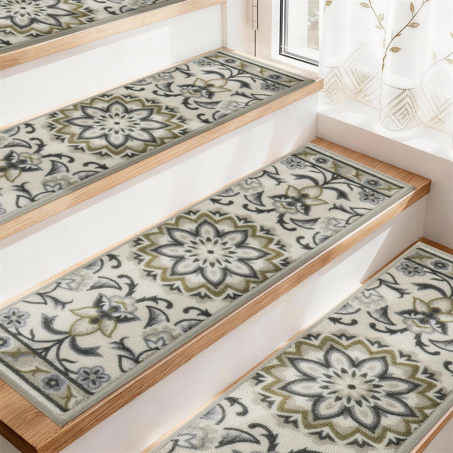 COSY HOMEER Stair Treads for Wooden Steps Washable Non Slip Stair Treads 8" X 30" Soft Stair Carpet Treads Reusable Indoor Stair Runner Rug for Kids, Elders and Pets 15pcs
