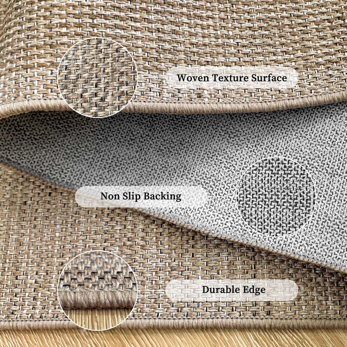 Easy Jute Rug 4x6 Outdoor: Natural Modern Area Rugs for Patio Porch Deck Linen-Look Fabric Durable - Neutral Washable Carpet for Entryway Living Room Bedroom Indoor Non Slip - Geometric Arch Pattern