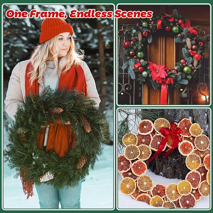 Fovths 12 Pieces Metal Christmas Wire Wreath Frame 18 Inch Green Wreath Ring with Floral Wire Form Front Door Garland Frame for Christmas Wedding Home DIY Crafts Supplies