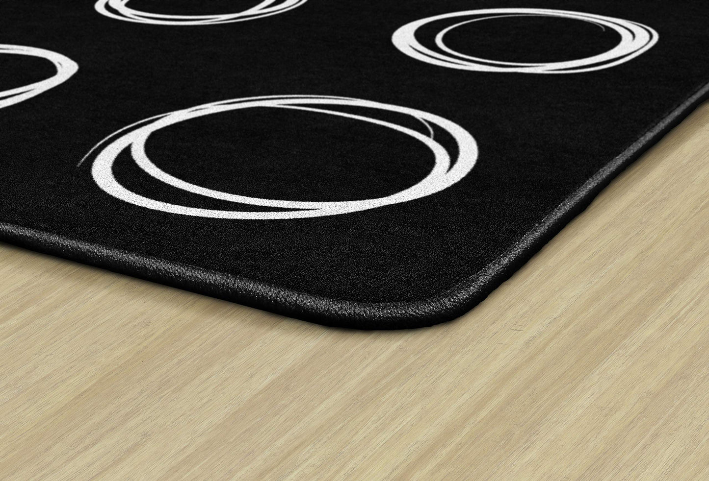 Flagship Carpets Circle Sampler Abstract Classroom Educational Area Rug for Kids and Teachers, Durable Quality for Schools, Preschool, Daycare, & Learning Centers, 7'6" x 12', Black