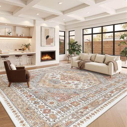 zesthome 10x14 Area Rugs,Stain Resistant Washable Rug,Ultra-Thin Rugs for Living Room,Bedroom,Non-Slip Backing Home Decor Large Area Rug (Orange,10'x14')