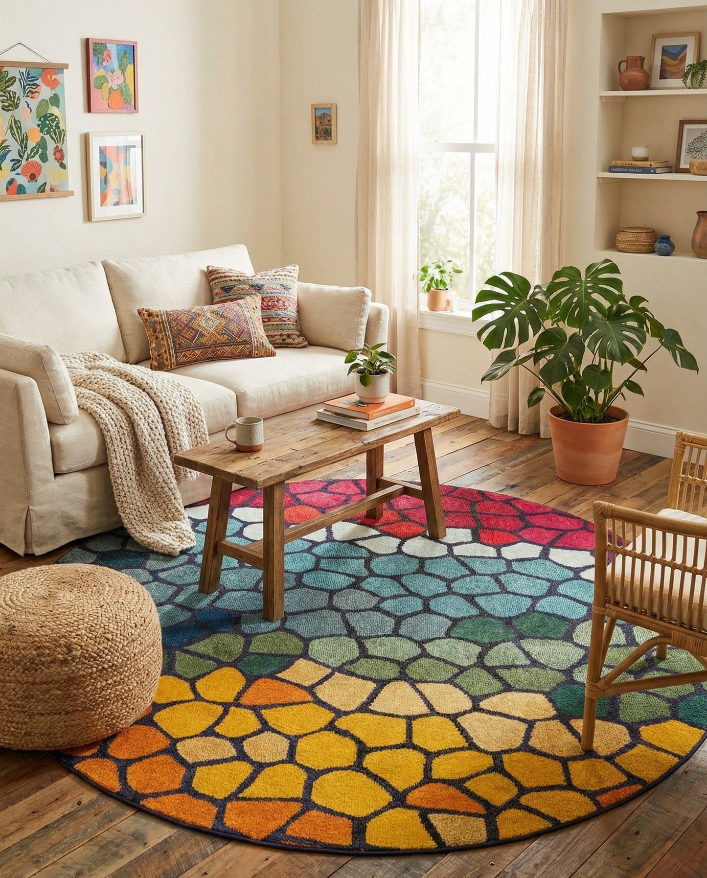 Rugs.com - Hyacinth Rug – 8 Ft Round Multi Washable Rug – Vibrant Mosaic Design for Playrooms, Nurseries, and Kids Bedrooms
