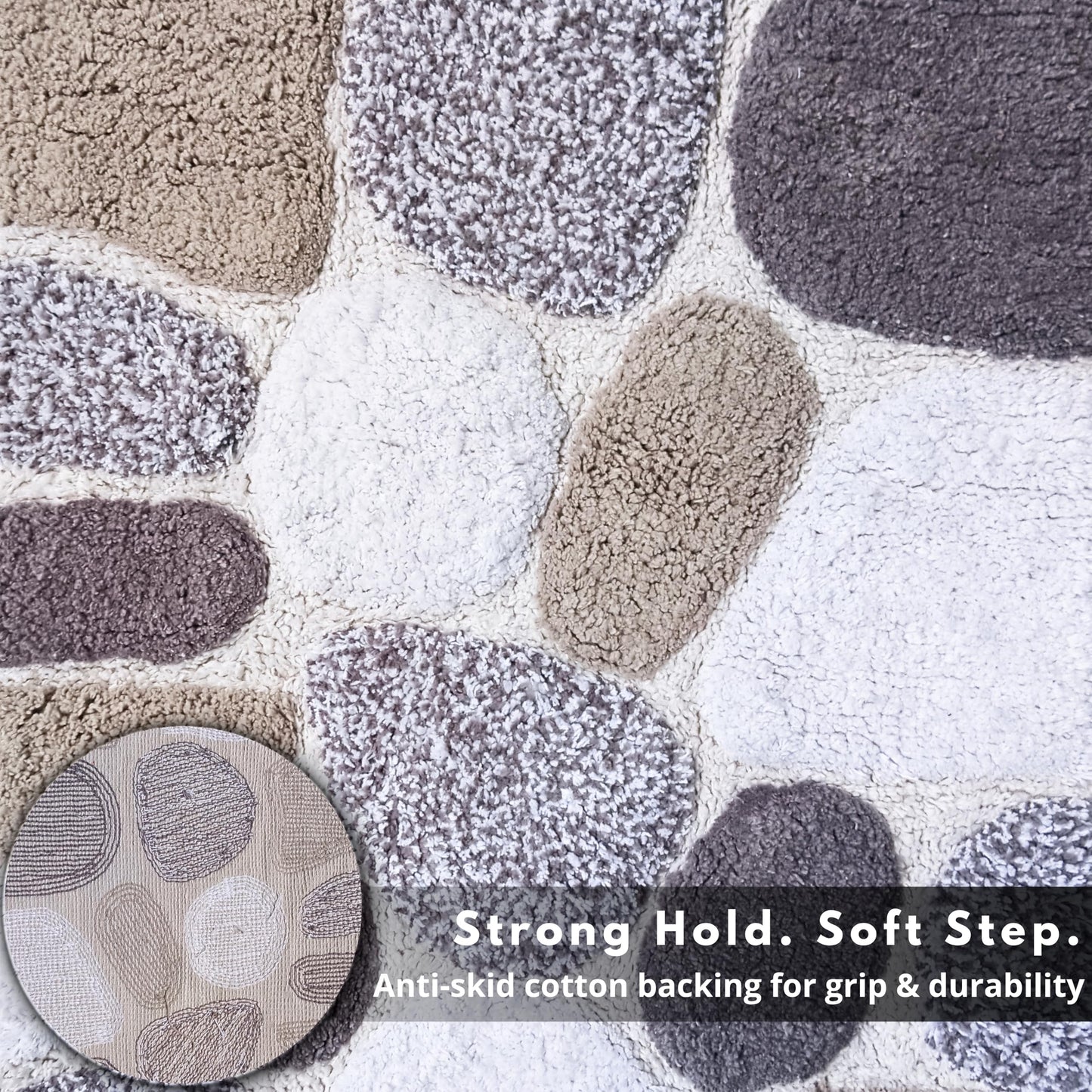 Ramanta Home Pure Cotton Pebble Stone Bath Rug Set of 2 - Light Grey, Super Soft Anti Skid Absorbent Bath Rug for Bathroom, Kitchen, Shower, Bath Tub, Machine Washable - 21x32 & 17x24 Inch