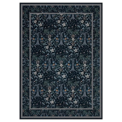 Joydeco Machine Washable Area Rugs 5x7, Boho Floral Rug for Bedroom Non Slip, Soft Forest Botanical Low-Pile Floor Indoor Throw Carpet for Living Dining Room Dorm Office, Blue-Black