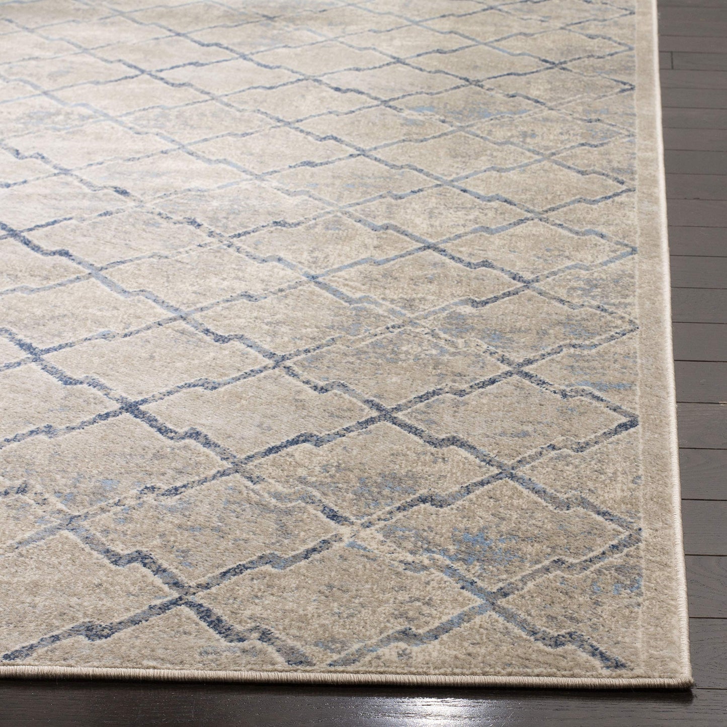 SAFAVIEH Brentwood Collection Accent Rug - 4' x 6', Light Grey & Blue, Trellis Distressed Design, Non-Shedding & Easy Care, Ideal for High Traffic Areas in Entryway, Living Room, Bedroom (BNT809G)