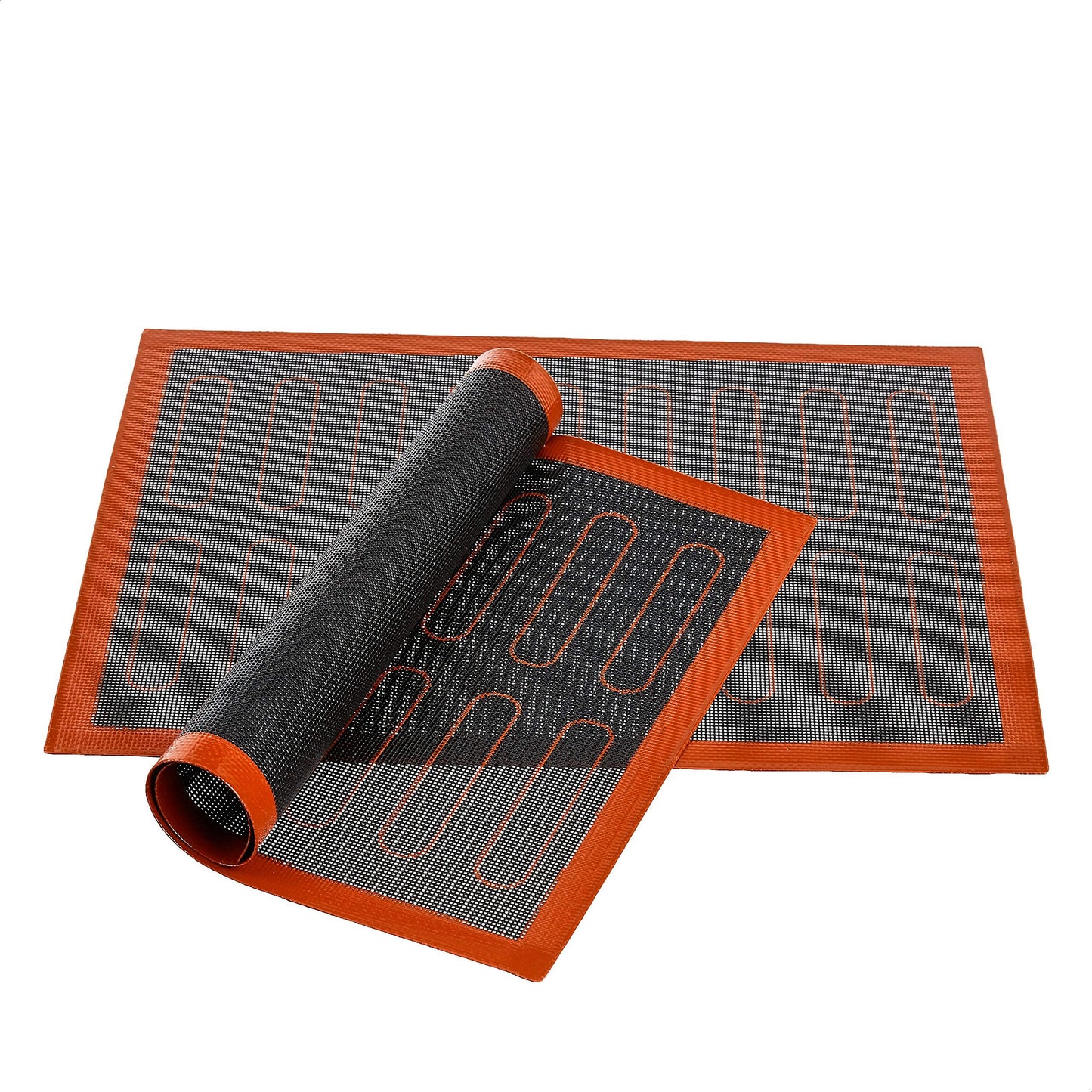 Amazon Basics Non-Stick Silicone Baking Mat, Non-Slip, Heat Resistant, for Dough Rolling, Reusable, Easy to Clean, Rectangular, 15.7" x 11.8", Black/Red/White, 2 Pack