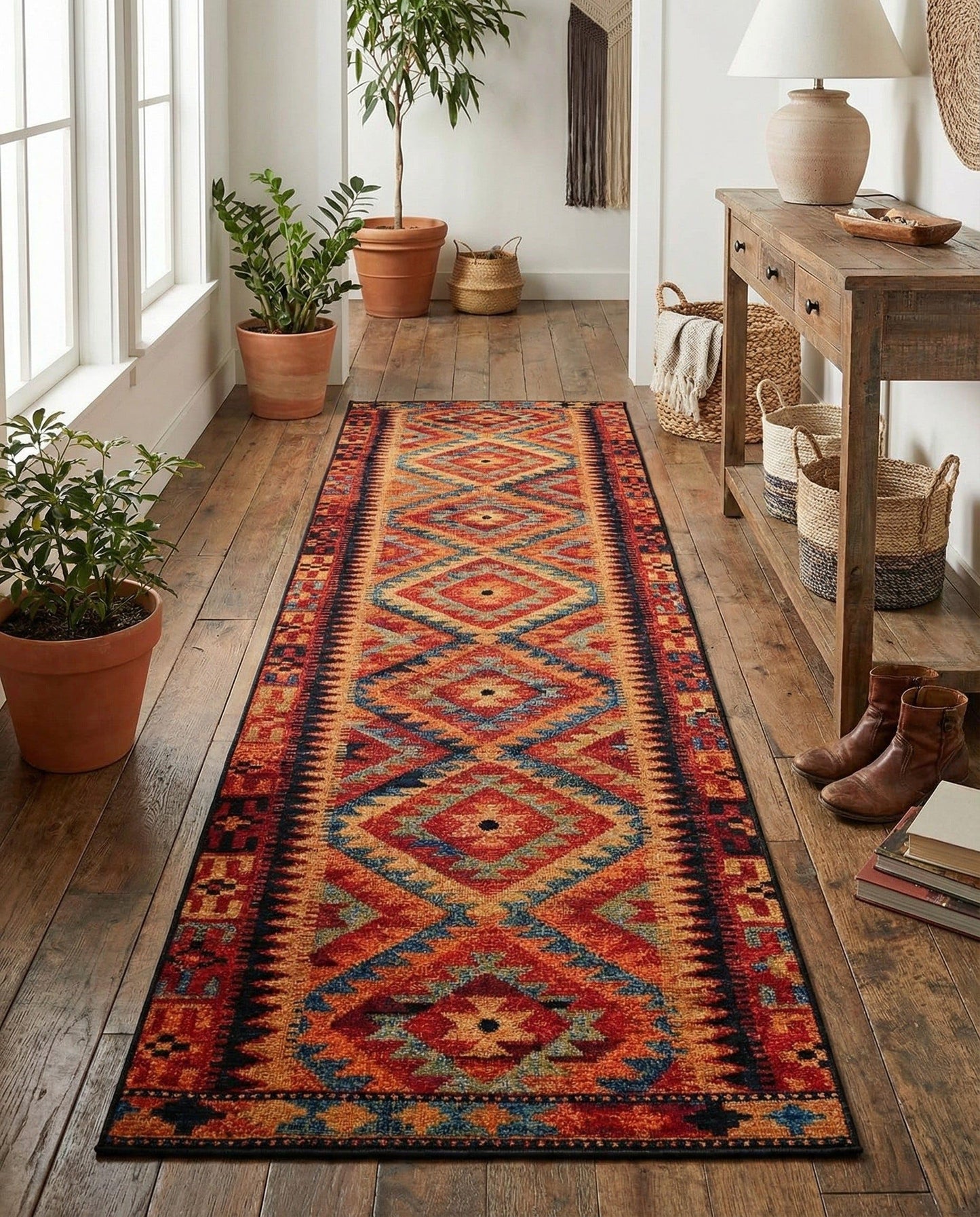 Rugs.com - Outdoor Tribal Rug – 10 Ft Runner Multi Indoor/Outdoor Rug – Washable, Stain-Resistant Runner for Patios, Decks, and Hallways