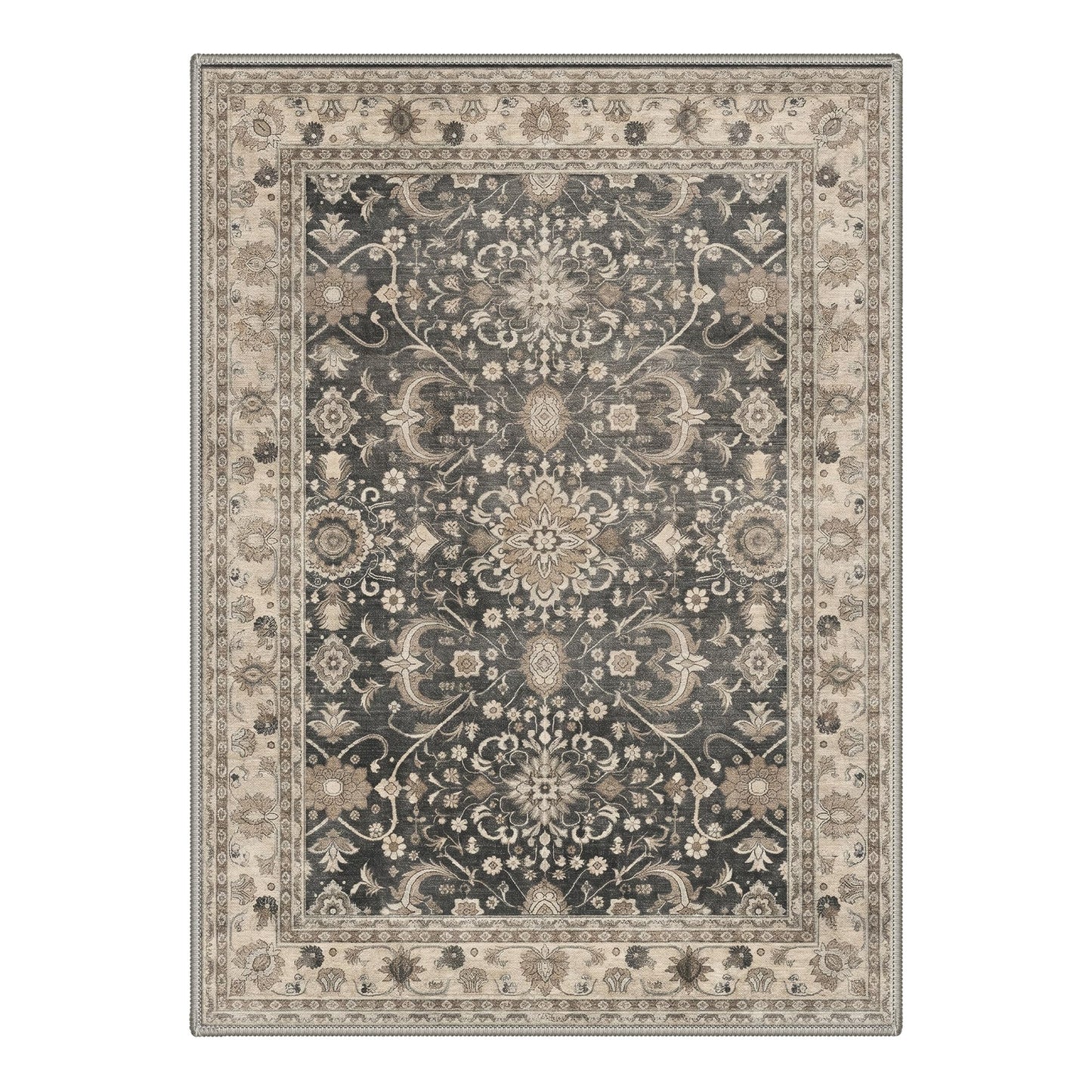 Bavni Area Rugs for Living Room, 5x7 Area Rugs Non-Slip Washable，Ultra-Thin Oriental Floral Rug for Bedroom Dinning Room Office, Dusty Taupe