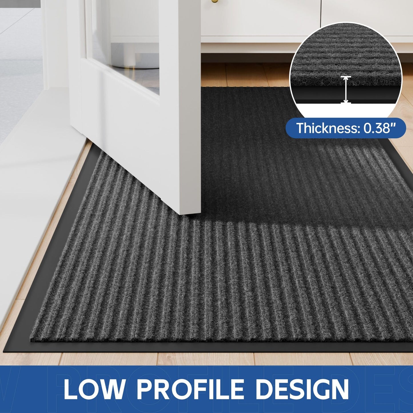 Naturei Front Door Mat, 4' x 6' Heavy Duty Indoor Outdoor Doomat, Commercial Industry Rugs with Rubber Backing, Non-Slip Low Profile Welcome Entry Mat for Patio, Home, Grey